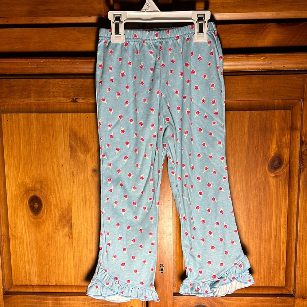 Girls Blue Rose Bud Flare Leggings With Ruffle